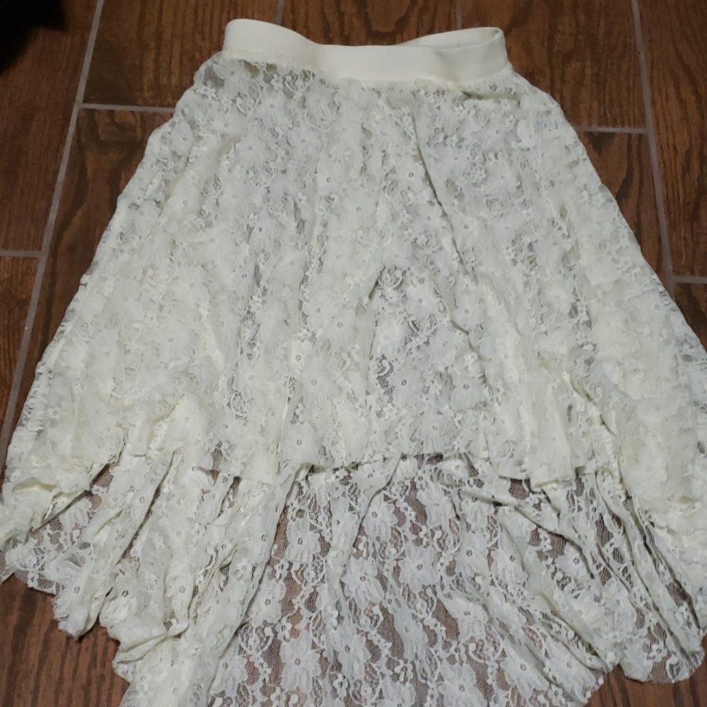 Lace cream high low dance skirt LC
